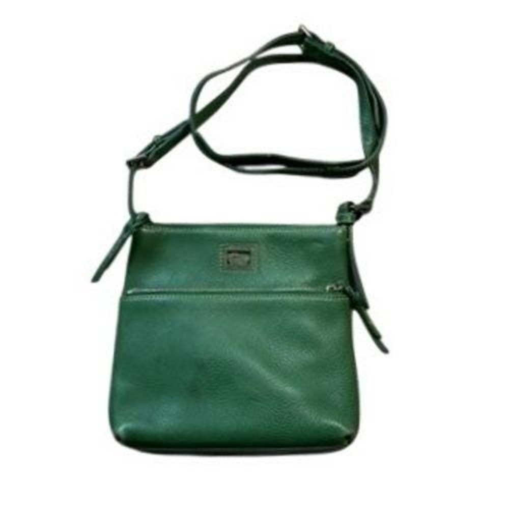 Dooney Bourke Pebble Grain Flat Zip Crossbody Forest Green Pink Contrast Lining‎